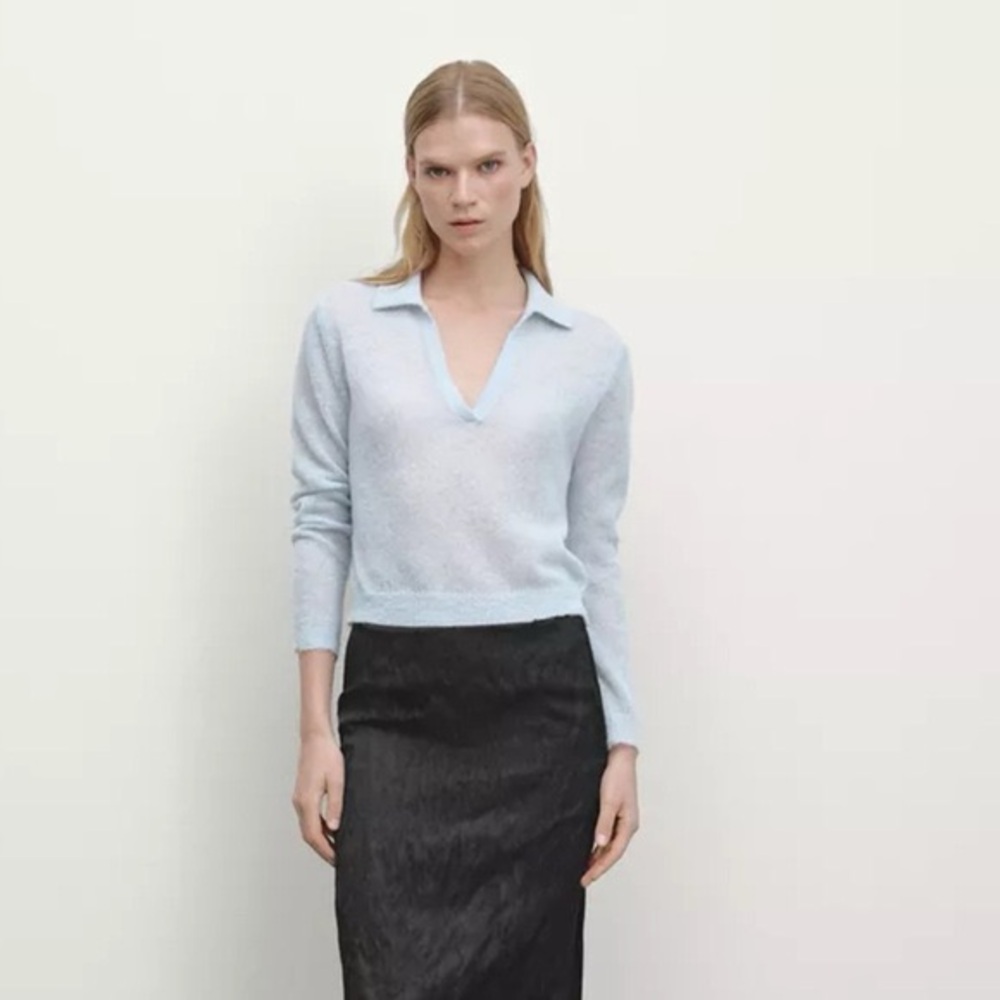 Massimo Dutti Alpaca blend knit polo collar sweater | Sky Blue | S | NWT